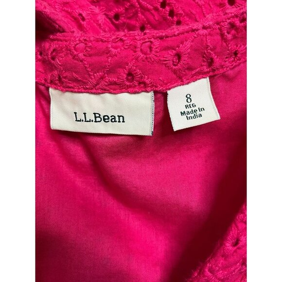 L.L. Bean Hot Pink Eyelet V-Neck Cotton A-Line Dress Size 8 - Picture 7 of 8